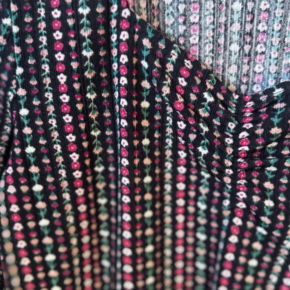 LOFT Women's Black and Pink Floral Striped Top Size XS